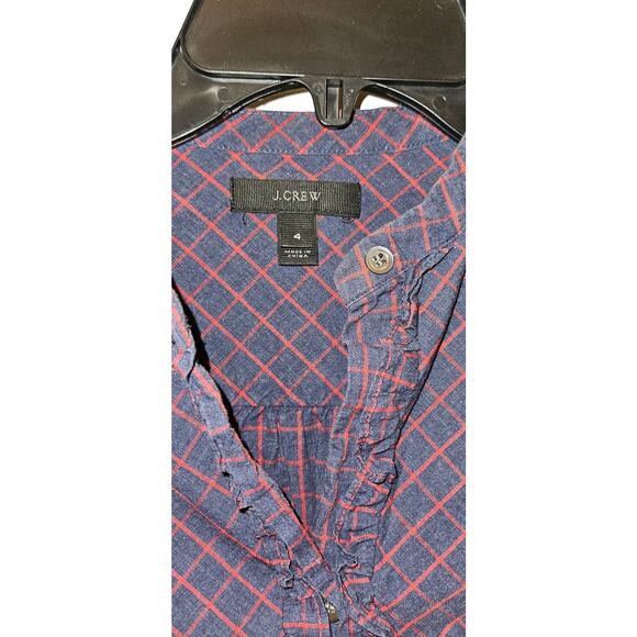 J.Crew Women’s Plaid Long Sleeve Blouse Size 4 Navy Red Pullover Top 26” Length - Picture 2 of 4